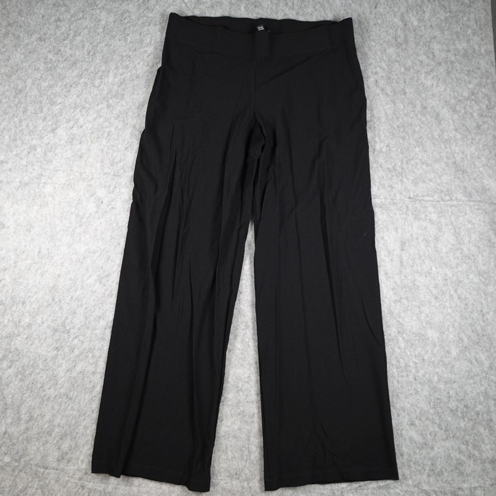 Eileen Fisher Pant Women Large Black Wide Leg Crepe Knit High Waist Comfort